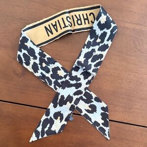 GWP Dior Leopard Print Silk Twilly Scarf - Black & Beige